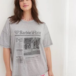 Aerie Barbie World Oversized Short Sleeve Gray Tshirt Large L